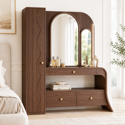 Modern Makeup Vanity Desk With Storage Cabinet Mirror Dressing Table Bedroom Set