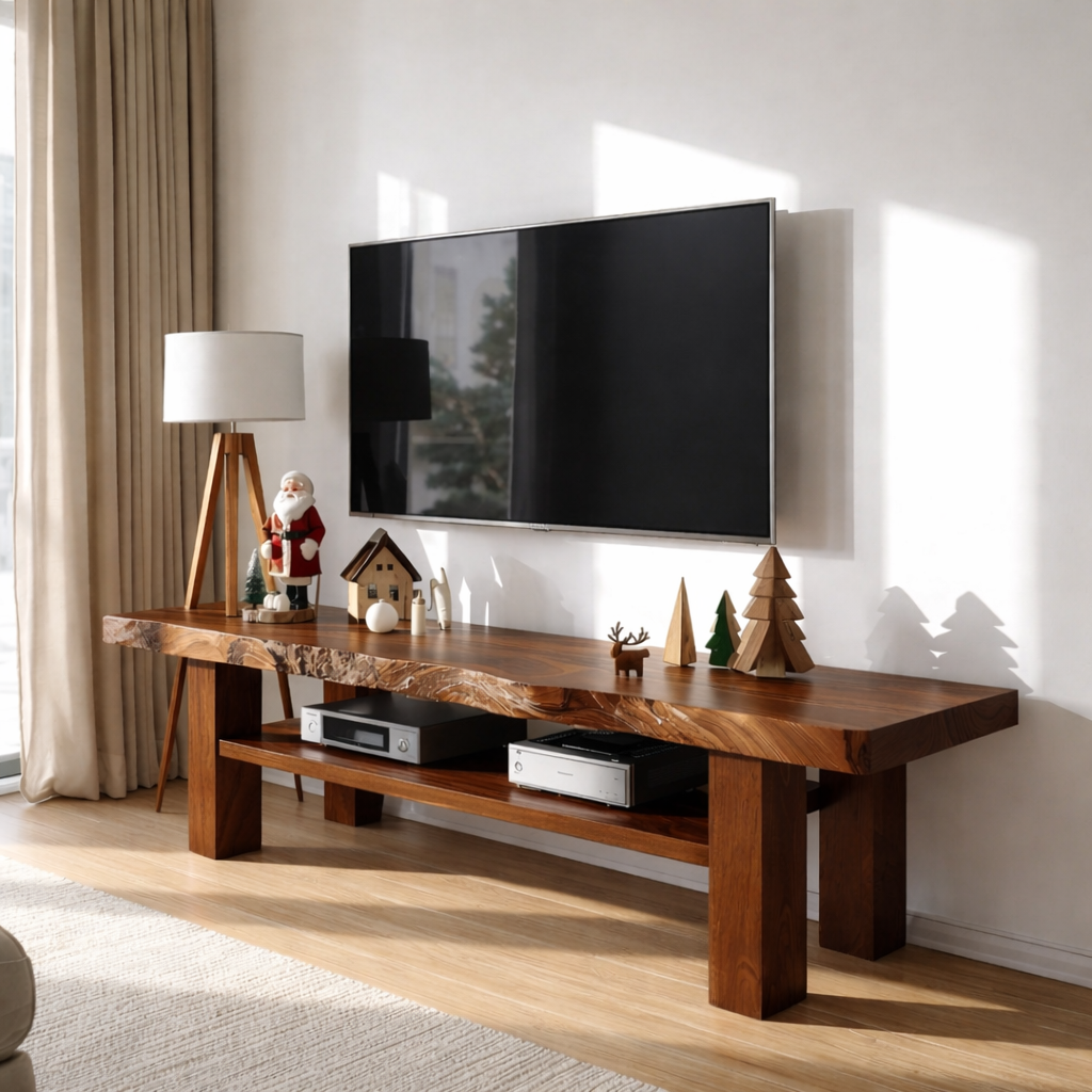 Live Edge Solid Wood TV Stand Rustic Wood Media Console Modern Entertainment Center Kitchnce