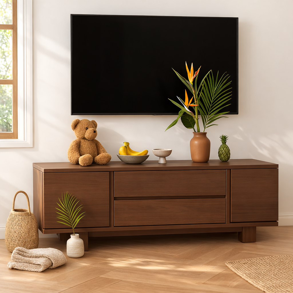 Modern Wood TV Stand With Drawers Long Media Console Low Profile Entertainment Center Kitchnce