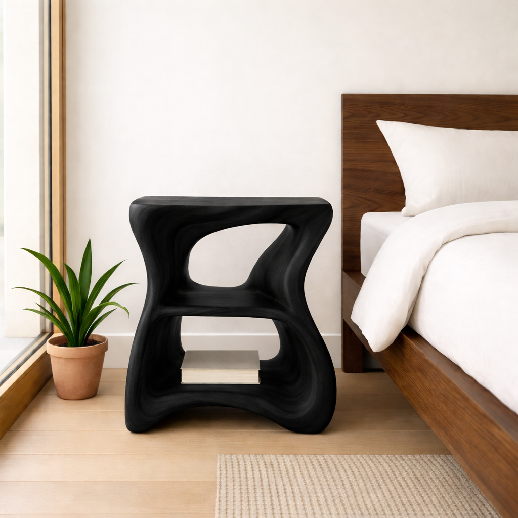 Modern Solid Wood Nightstand with Curved Design - Stylish Bedside Table for Bedroom Kitchnce