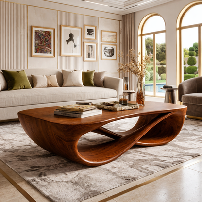 Elegant Wooden Coffee Table with Stylish Curved Design
