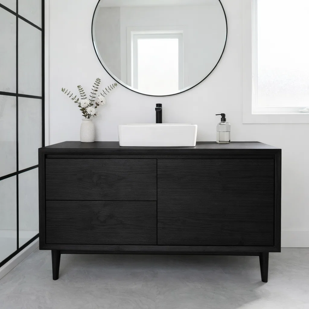 Solid Wood Bathroom Vanity with Drawers & Cabinet – Clean Minimal Design
