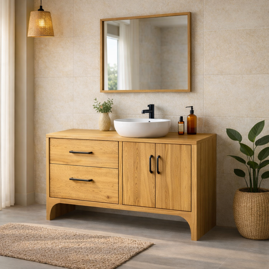 Solid Wood Bathroom Vanity Cabinet with Drawers and Doors – Modern Bathroom Storage
