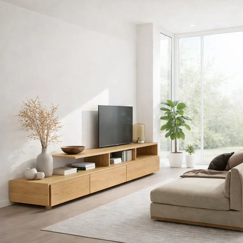 Solid Wood TV Cabinet with Open Shelf – Modern Walnut Media Console Kitchnce