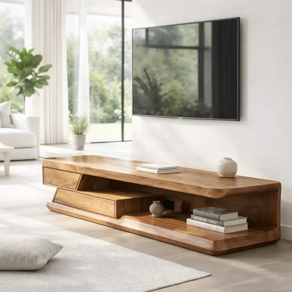 Solid Wood TV Cabinet Modern Low Profile Media Console Kitchnce