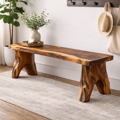 Live Edge Solid Wood Entryway Bench | Organic Design with Unique Legs Kitchnce