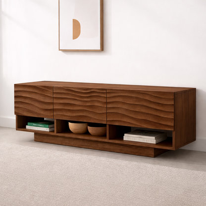 Modern Solid Wood Console Table, Minimalist Oak Media Console Cabinet with Storage Shelves Kitchnce