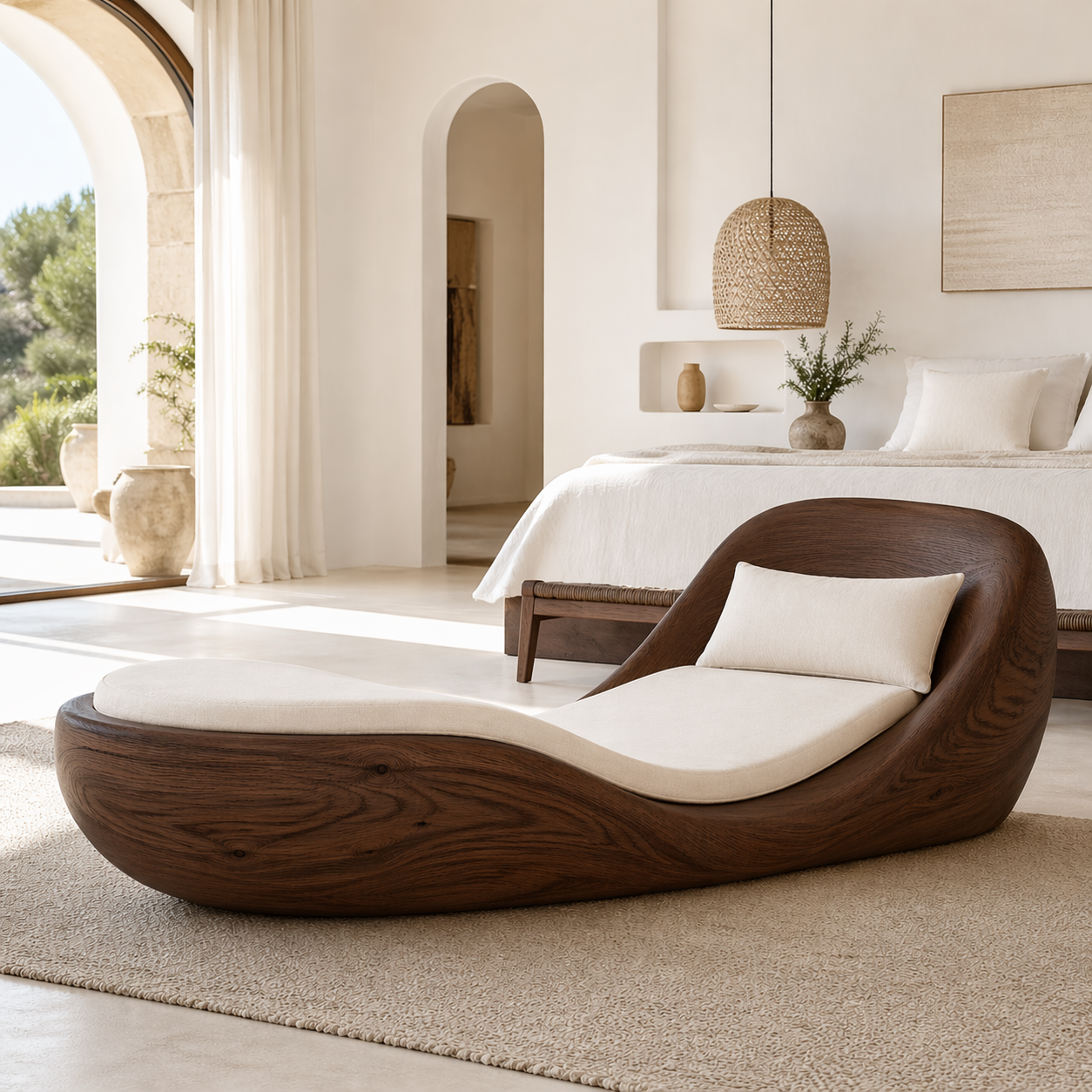 Luxury Curved Chaise Lounge Sculptural Daybed with Cushion for Bedroom Decor