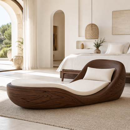 Luxury Curved Chaise Lounge Sculptural Daybed with Cushion for Bedroom Decor