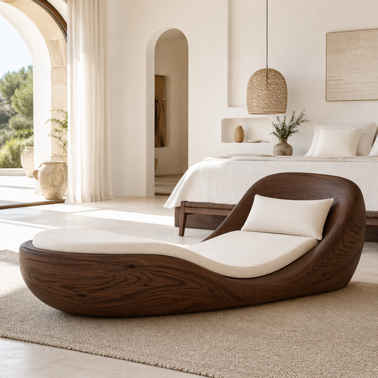 Luxury Curved Chaise Lounge Sculptural Daybed with Cushion for Bedroom Decor