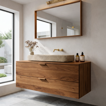 Modern Solid Wood Bathroom Vanity with Floating Drawers and Minimalist Design