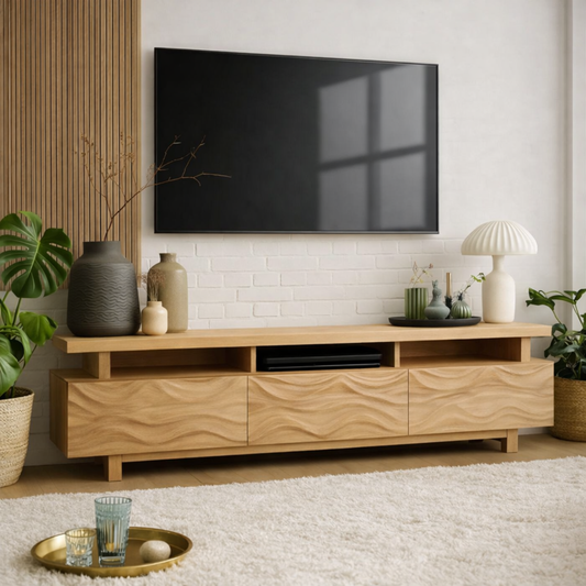 Mid Century Solid Wood TV Stand Long Media Console Modern Entertainment Cabinet Kitchnce