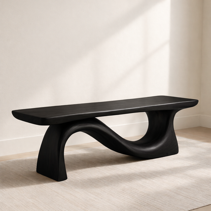 Modern Solid Wood Bench with Curved Base – Handmade Wooden Entryway Bench Kitchnce