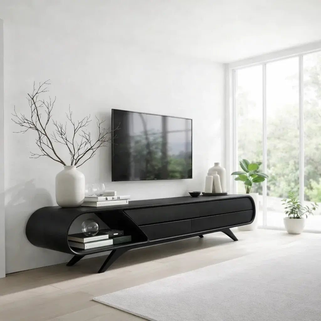 Solid Wood TV Cabinet Curved Modern Media Console Kitchnce