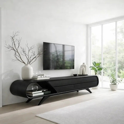 Solid Wood TV Cabinet Curved Modern Media Console Kitchnce