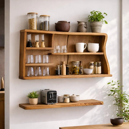 Solid Wood Kitchen Cabinet Shelf – Modern Wall Mounted Open Storage Rack Kitchnce