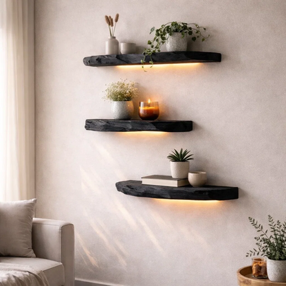 Live Edge Floating Wood Shelf - Natural Rustic Solid Wood Wall Decor