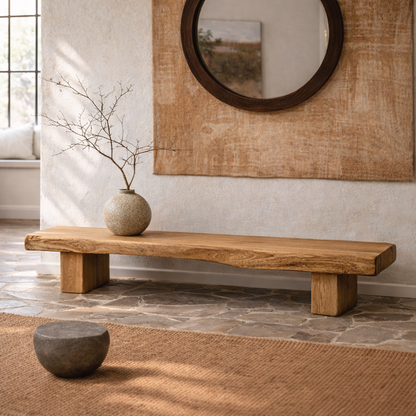 Live Edge Solid Wood Bench, Rustic Organic Entryway Seating