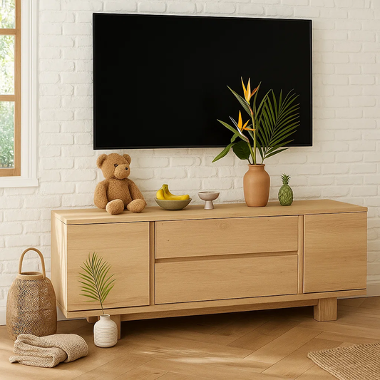 Modern Wood TV Stand With Drawers Long Media Console Low Profile Entertainment Center Kitchnce
