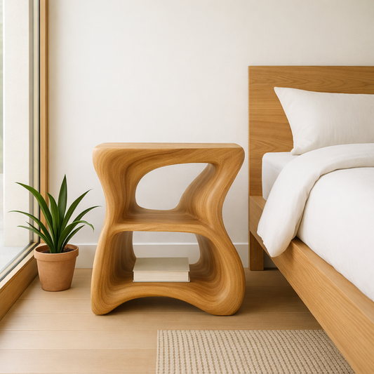Modern Solid Wood Nightstand with Curved Design - Stylish Bedside Table for Bedroom Kitchnce
