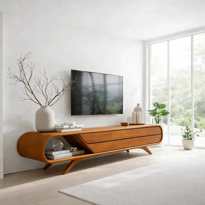 Solid Wood TV Cabinet Curved Modern Media Console Kitchnce