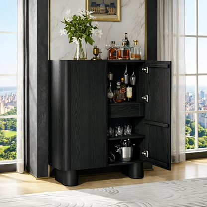 Modern Bar Cabinet with Wine Glass Holder and Concealed Liquor Storage