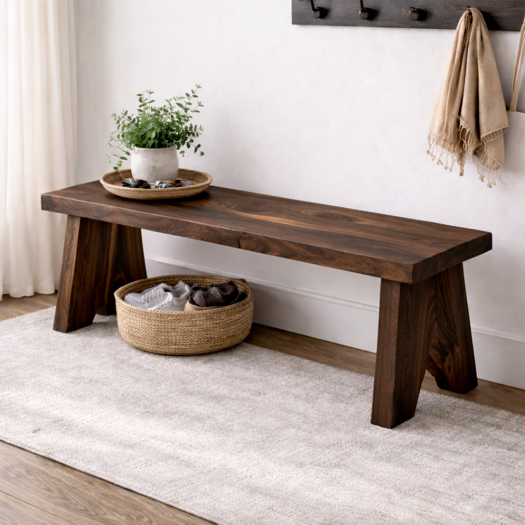Solid Wood Entryway Bench with Storage | Rustic Hallway Seating & Shoe Rack Kitchnce