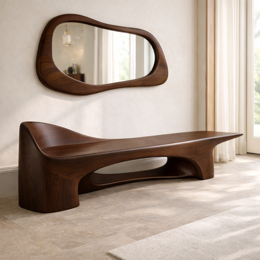 Sculptural Entryway Bench Modern Curved Hallway Seat Organic Statement Furniture