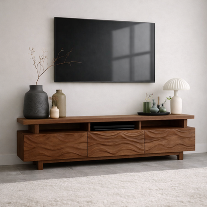 Mid Century Solid Wood TV Stand Long Media Console Modern Entertainment Cabinet Kitchnce