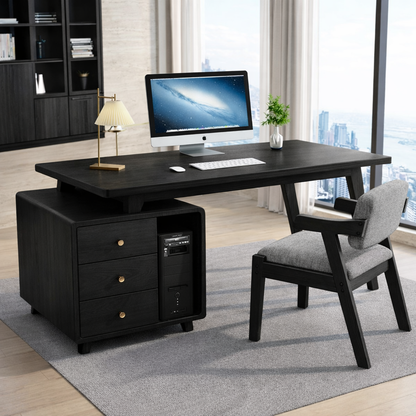 Modern Writing Desk with Drawers and CPU Storage, Home Office Computer Table