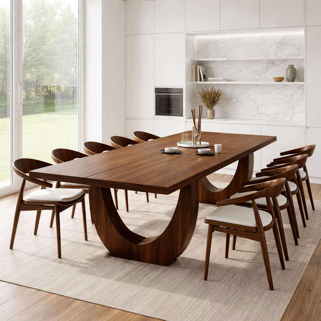 Modern Rectangular Dining Table Sculptural Base Large Dining Room Kitchen Table