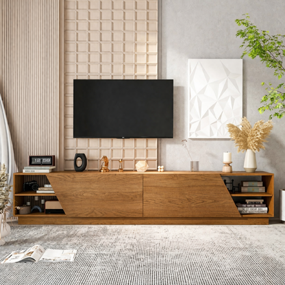 Modern Solid Wood TV Stand Geometric Front Media Console Low Profile Storage Unit