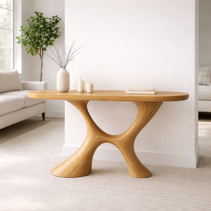 Modern Solid Wood Console Table, Sculptural Organic Base Entryway Hallway Oak Statement Furniture Kitchnce