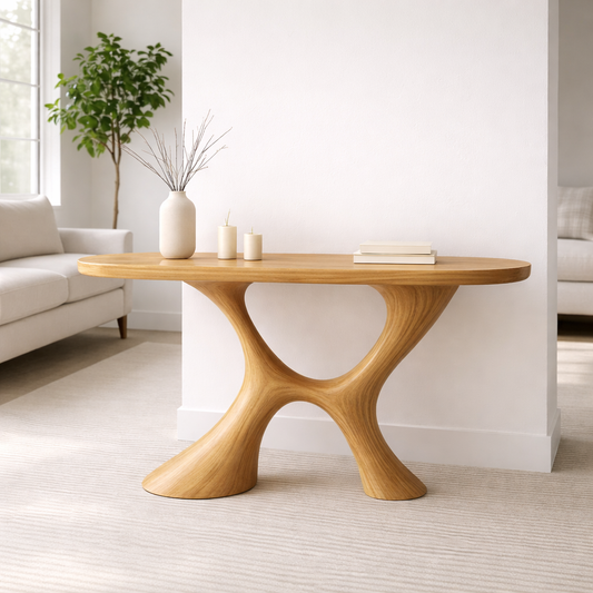 Modern Solid Wood Console Table, Sculptural Organic Base Entryway Hallway Oak Statement Furniture Kitchnce
