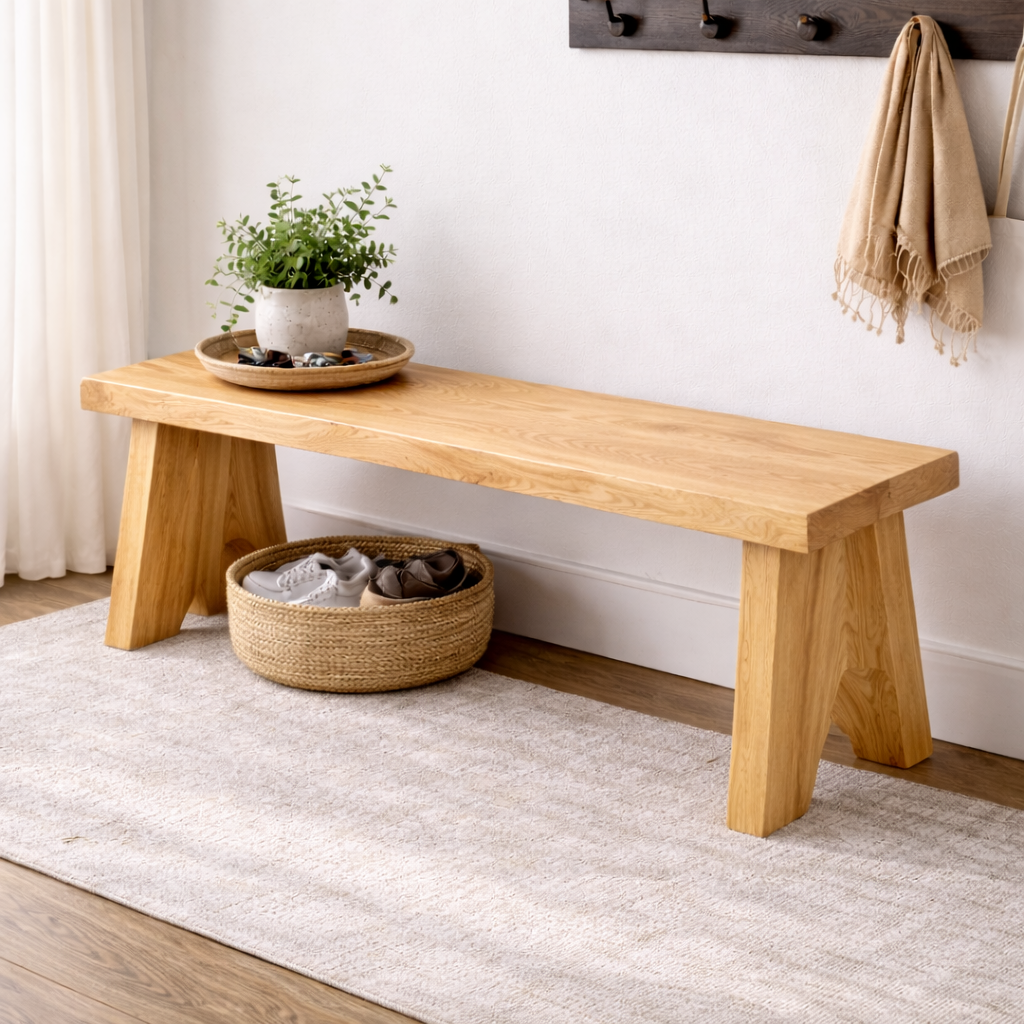 Solid Wood Entryway Bench with Storage | Rustic Hallway Seating & Shoe Rack Kitchnce