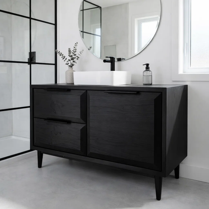 Solid Wood Bathroom Vanity with Drawer & Cabinet – Modern Minimal Base