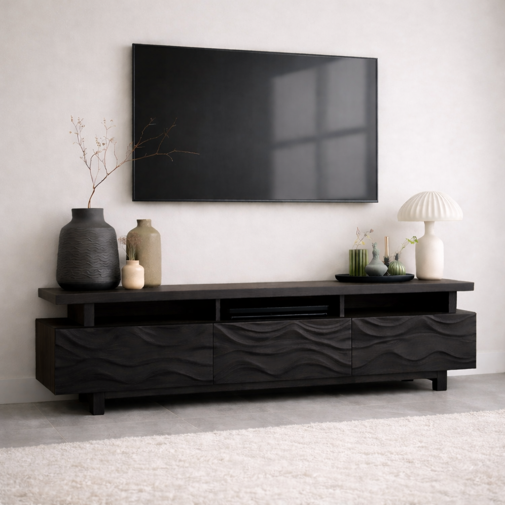Mid Century Solid Wood TV Stand Long Media Console Modern Entertainment Cabinet Kitchnce