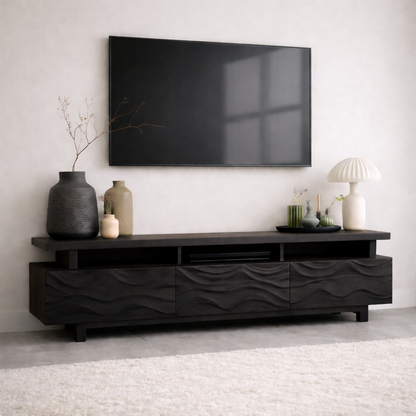Mid Century Solid Wood TV Stand Long Media Console Modern Entertainment Cabinet Kitchnce