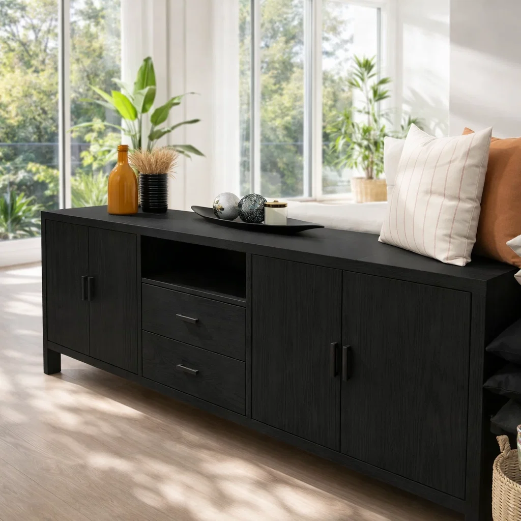 Sideboard Cabinet with Drawers, Doors and Open Shelf Storage