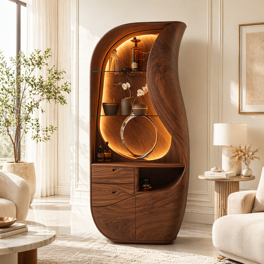 Sculptural Bar Cabinet Modern Display Shelves Accent Storage Cabinet Statement Furniture
