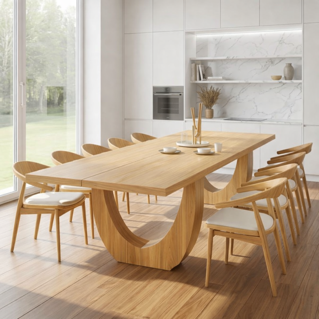 Modern Rectangular Dining Table Sculptural Base Large Dining Room Kitchen Table