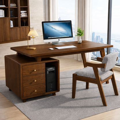 Modern Writing Desk with Drawers and CPU Storage, Home Office Computer Table