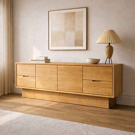Solid Wood Console Cabinet with Drawers and Modern Storage Design