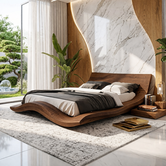 Modern Curved Wave Bed Frame, Luxury Platform Bedroom Furniture Design