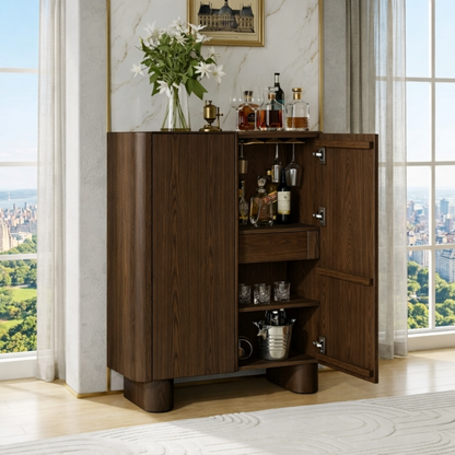 Modern Bar Cabinet with Wine Glass Holder and Concealed Liquor Storage