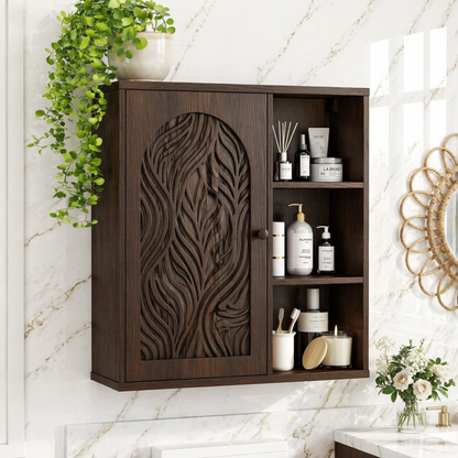 Floating Bathroom Cabinet, Modern Carved Wall Mounted Vanity Storage Organizer Unit