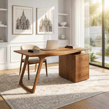 Modern Writing Desk with Drawer Storage Minimal Home Office Table Wooden Workstation