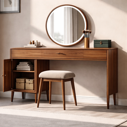 Sleek Solid Wood Makeup Vanity with Spacious Storage – Modern Design