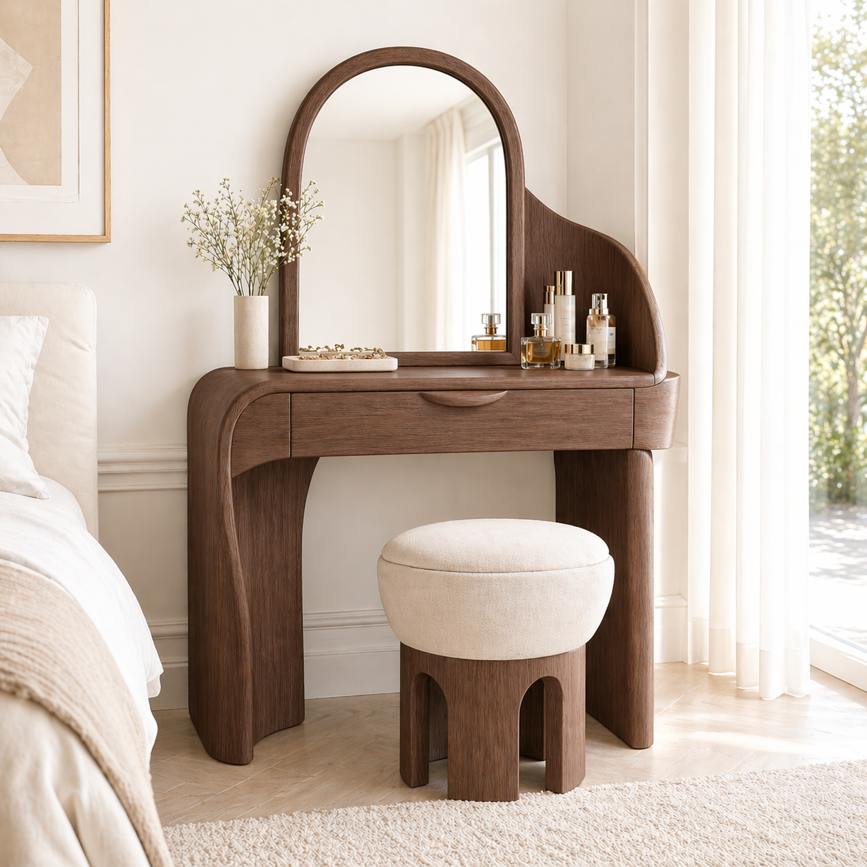 Minimalist Makeup Vanity Desk With Mirror Small Dressing Table Bedroom Space
