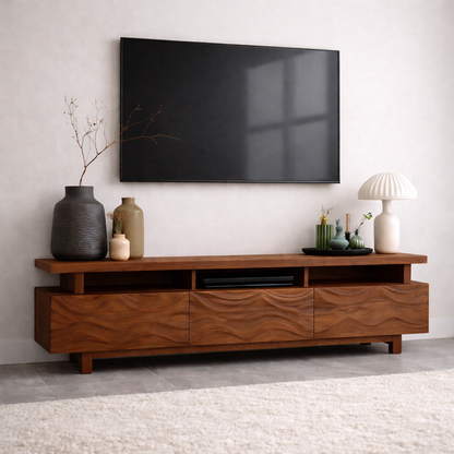 Mid Century Solid Wood TV Stand Long Media Console Modern Entertainment Cabinet Kitchnce